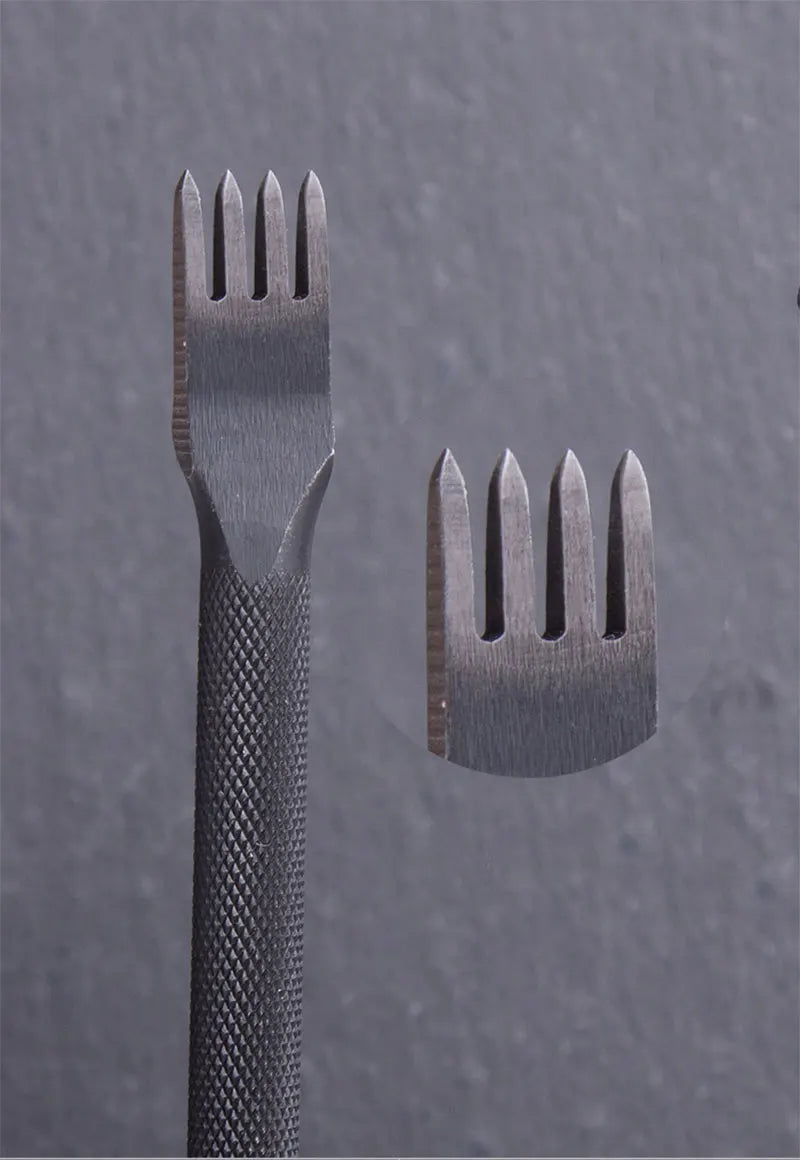 WUTA Leather Craft Chisel Hole Punch Tools 4mm 1+2+4+6 Set Diamond Point Black Pricking Iron Leather Stitching Tools