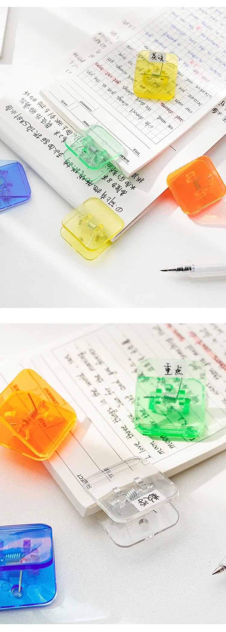 5pcs Candy Mini Square Clips Transparent & Solid Color Page Holder Paper Clip for Memo File Magazine Household A6794