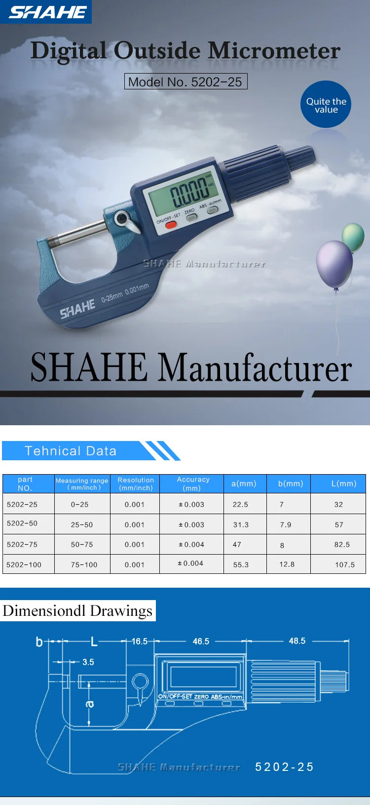 0.001 MM Electronic Outside Micrometer 0-25 MM With Extra Large LCD Screen Digital Micrometer Electronic Digital Caliper Gauge