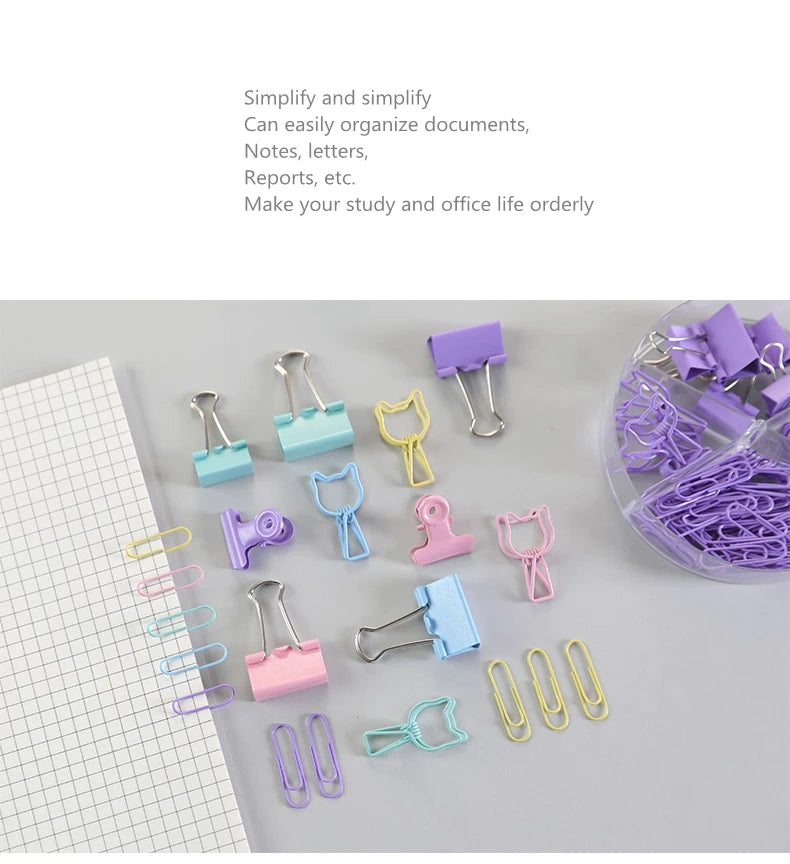 80Pcs/lot Color Binder Clips Set Mint Green Pink blue Multi Paper Clips Kawaii Stationery Office Accessories School Supplies