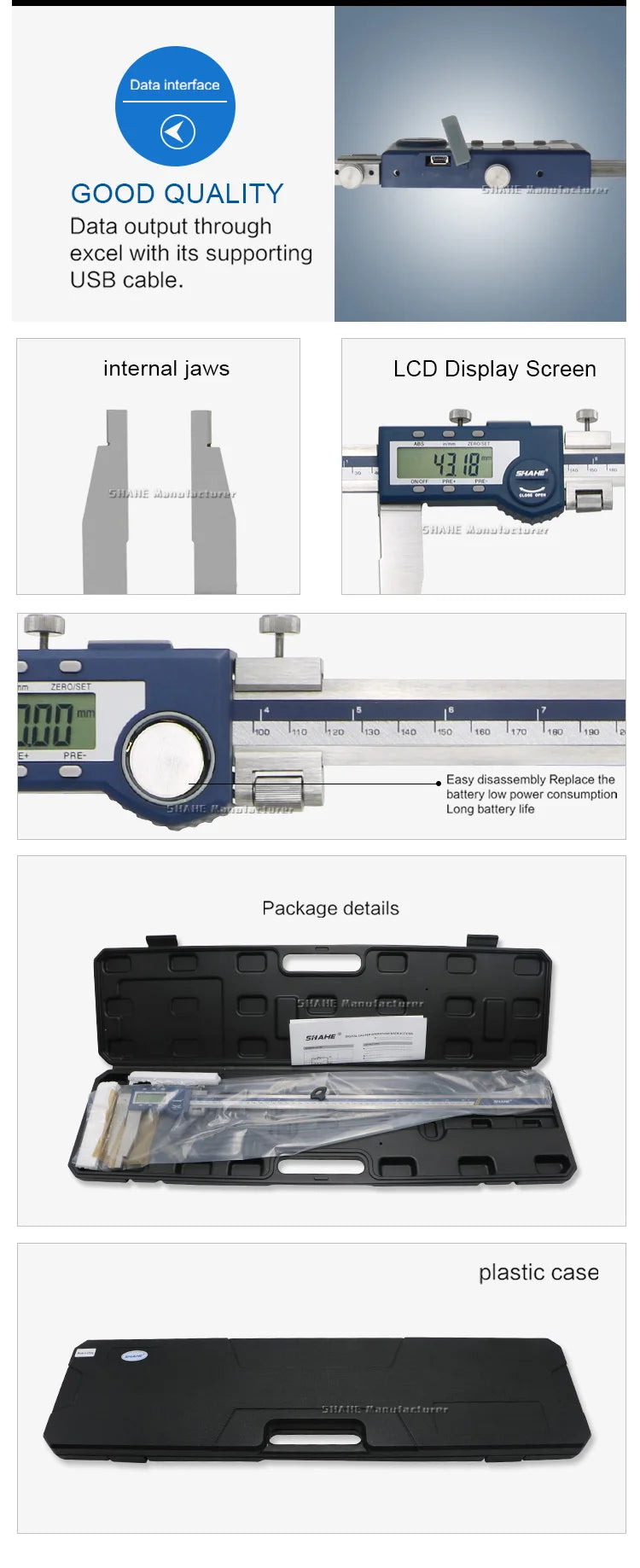 SHAHE 500/600 mm IP54 Digital Caliper Hardened Stainless Steel Vernier Calipers With LCD Display