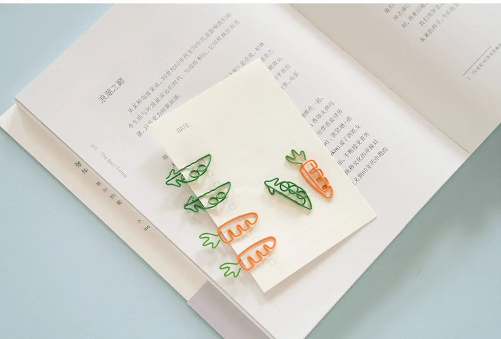 MINKYS Kawaii 10pcs/lot Strawberry Lemon Carrot Metal Paper Clip Christmas Song Decorative Bookmark Binder Clips Stationery