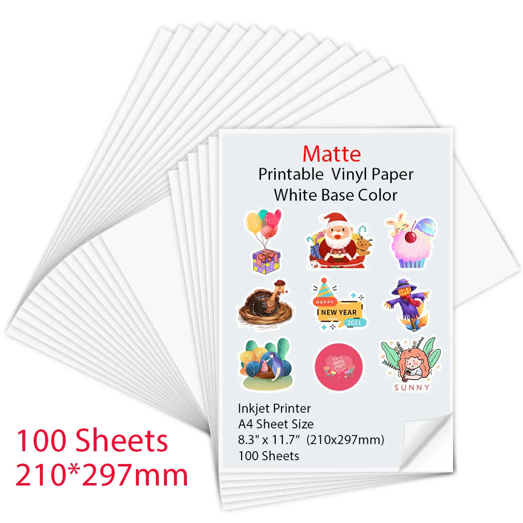10-100 Sheets A4 self-adhesive Matte Printable Vinyl Sticker Paper for Inkjet printer DIY Crafts Copy Paper Inkjet Printer Paper
