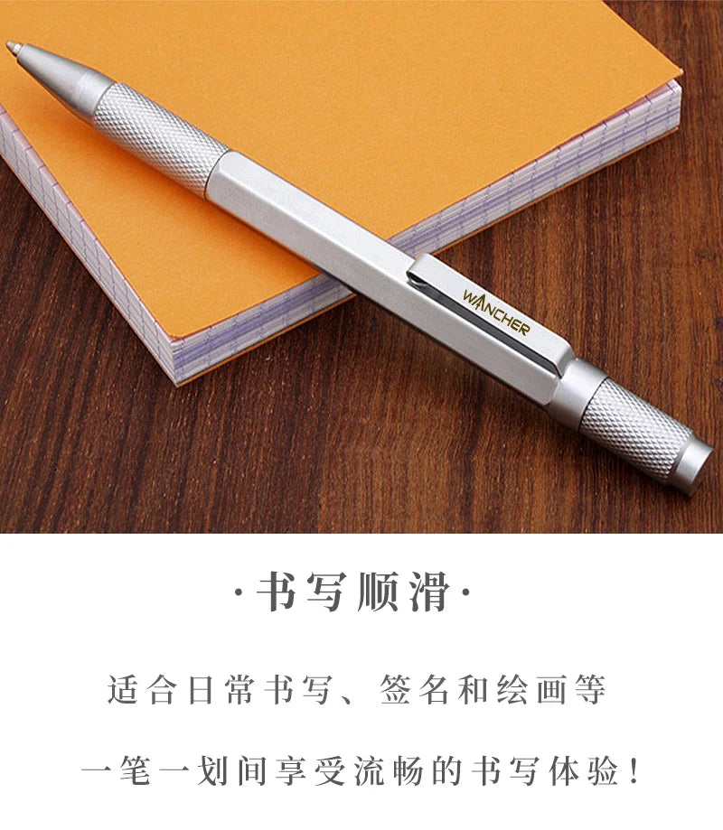 WANCHER Ballpoint Pen Original Hexagon Brass Metal Rotary Black 0.5mm Refill Replaceable W1558 Office School Stationery
