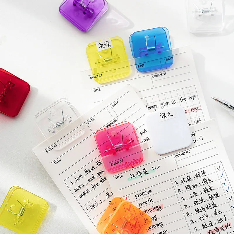 5pcs Candy Mini Square Clips Transparent & Solid Color Page Holder Paper Clip for Memo File Magazine Household A6794