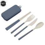 Foldable Wheat Straw Spoon Fork Knife Chopsticks Cutlery Set With Box Removable Dinnerware For Outdoor Travel Picnic Tableware