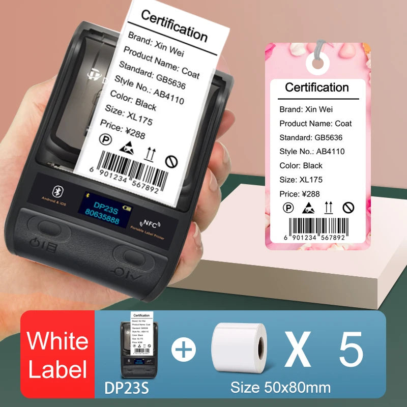 DETONGER DP23S Barcode QR Code Clothes Jewelry Price Tag Printer Android iOS Bluetooth Connection PC Printer
