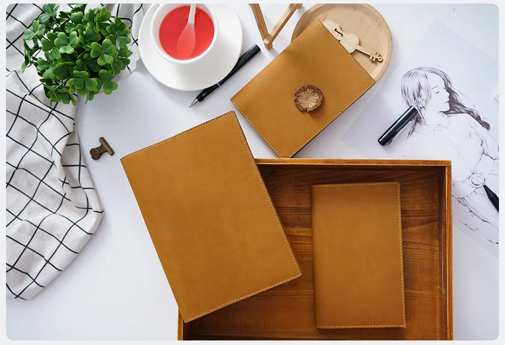 100% Genuine Leather Cover A5A6B6 Sketchbook Planner with Grid Blank Insert Retro Notebooks and Journals Diary Cover Stationery