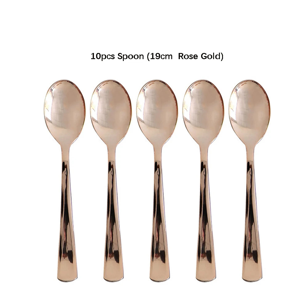 10/16PCS Rose gold disposable tableware table knife fork spoon cutlery birthday party decorations wedding gender reveal supplies