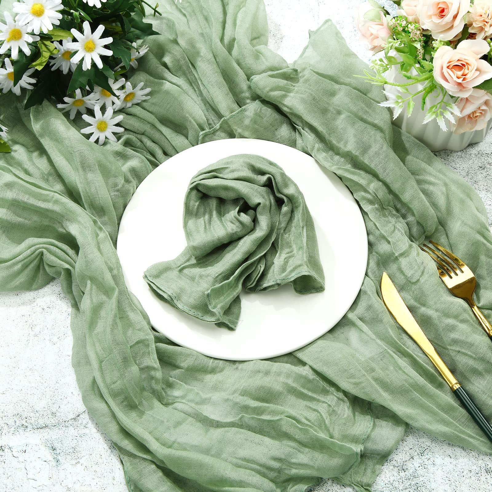 12 PCS Gauze Table Napkins 20x20 Inch Soft Cheesecloth Wrinkled Dinner Napkins for Weddings Party Reception Anniversary