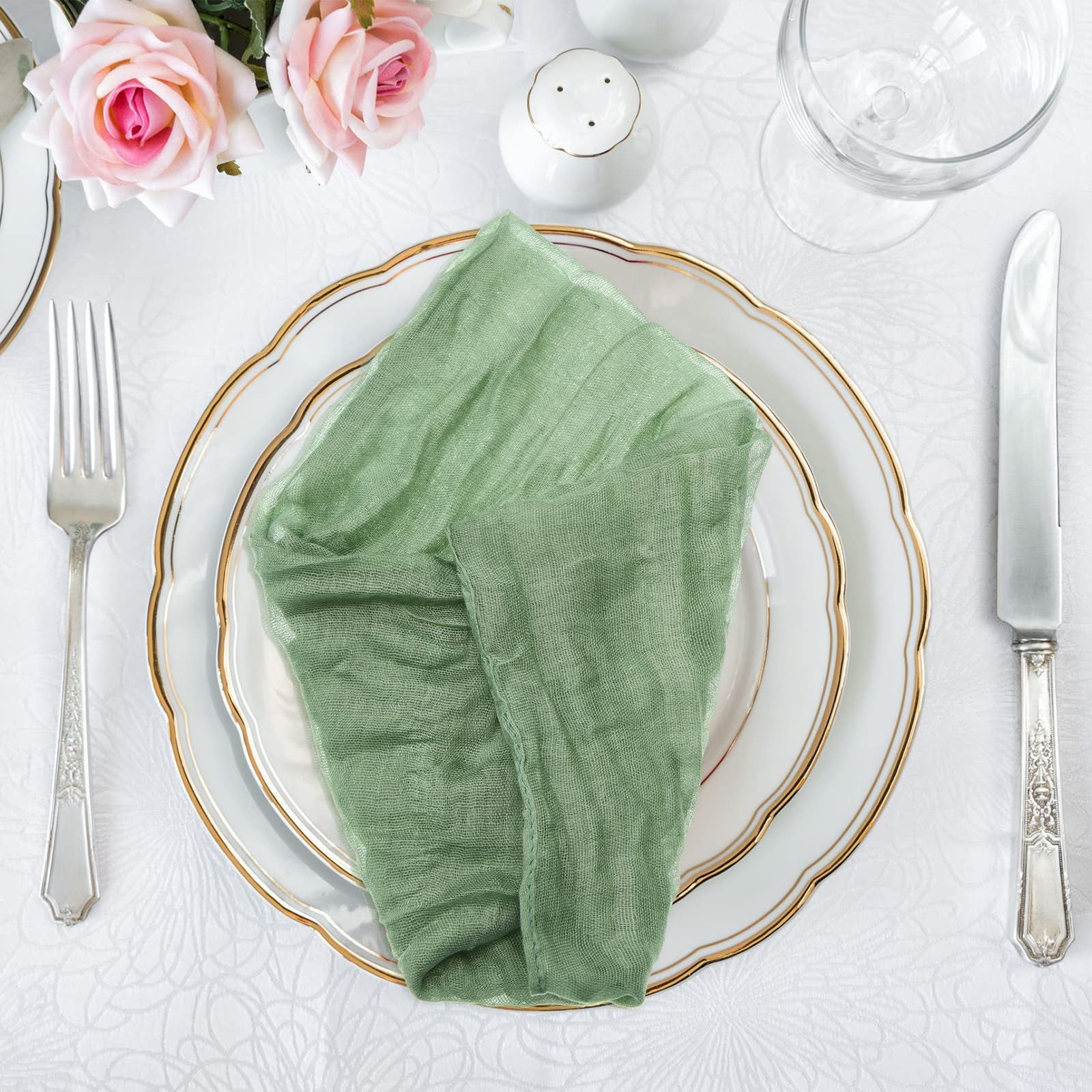 12 PCS Gauze Table Napkins 20x20 Inch Soft Cheesecloth Wrinkled Dinner Napkins for Weddings Party Reception Anniversary