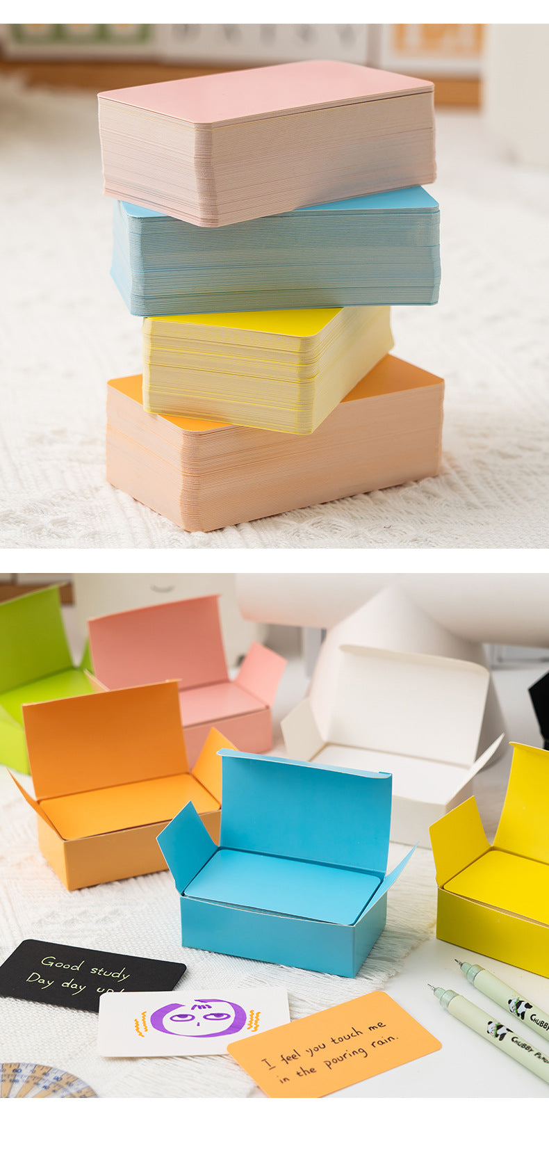 100Pcs/Box Colorful Blank Index Cards Thick Hard Cardstock DIY Handwriting Flash Cards  Study Memo Drawing Note Cards