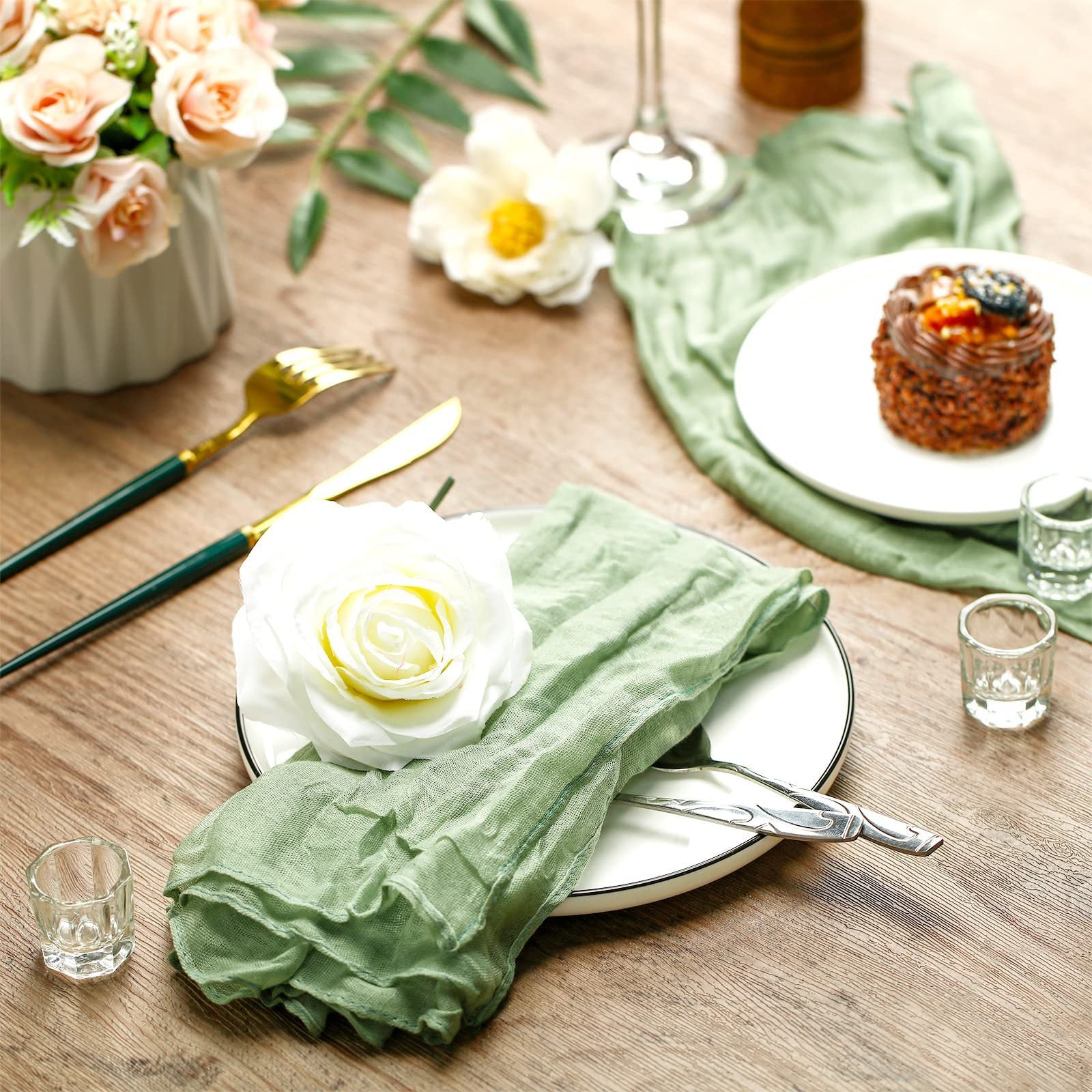 12 PCS Gauze Table Napkins 20x20 Inch Soft Cheesecloth Wrinkled Dinner Napkins for Weddings Party Reception Anniversary