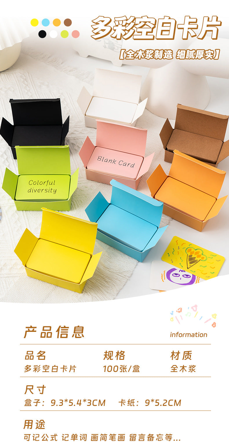 100Pcs/Box Colorful Blank Index Cards Thick Hard Cardstock DIY Handwriting Flash Cards  Study Memo Drawing Note Cards