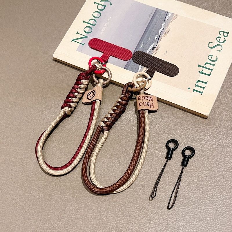 INS British Style Contrasting Woven Phone Lanyard Short Handheld Trendy Phone Case Wrist Rope Doll Luggage Pendant Hanging Rope