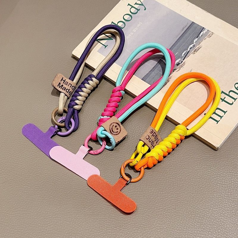 INS British Style Contrasting Woven Phone Lanyard Short Handheld Trendy Phone Case Wrist Rope Doll Luggage Pendant Hanging Rope