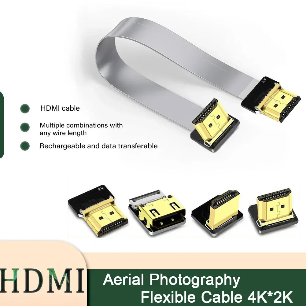 Ribbon FPV HDMI-Compatible Connector Flexible Flat Cable Raspberry Pi 4 Micro HDMI to HDMI/Mini HDMI Female 90 Degree FFC 20pin