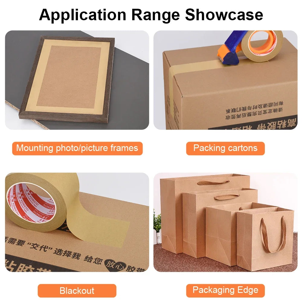 23M Biodegradable Eco Friendly Kraft Paper Tape Brown Wet Water Activated Reinforced Gummed Adhesive Tape for Painting Fixed