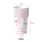 Pink bow Birthday Disposable Tableware Set Paper Plates Cups Napkins Girls Party Decoration Supplies