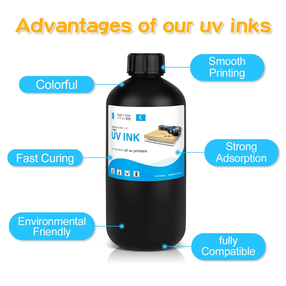 LED UV Ink 1000ml UV Ink For Epson 1390 R1800 R1900 TX800 4800 7880 9880 DX5 DX7 UV Flatbed Printer Universal UV Curing Ink