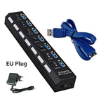 Multi Ports USB HUB 3.0 4/7 Ports Portable Super Speed 5Gbps Multiple USB Port Expander with Switches Power Adapter For PC