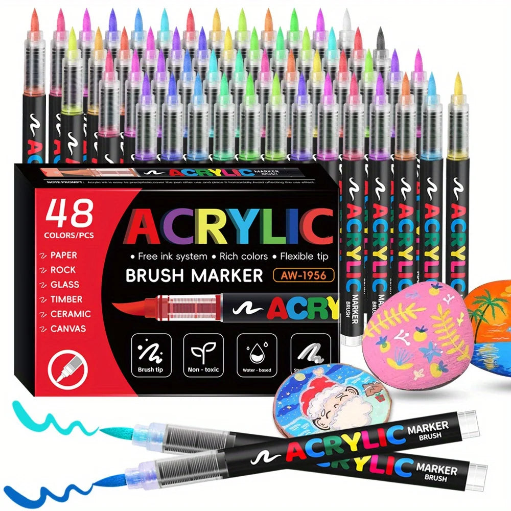 12/24/36/48Colors/set Acrylic Marker Pen Paint Brush Pen Painting Coloring Pen DIY Graffiti Art Making School and Office Supplie