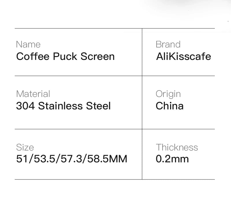 Alikisscafe Espresso Puck Screen 0.2mm Thickness 51mm 53.5mm 58.5mm Reusable Stainless Steel Heat Resistant Mesh Barista Tools