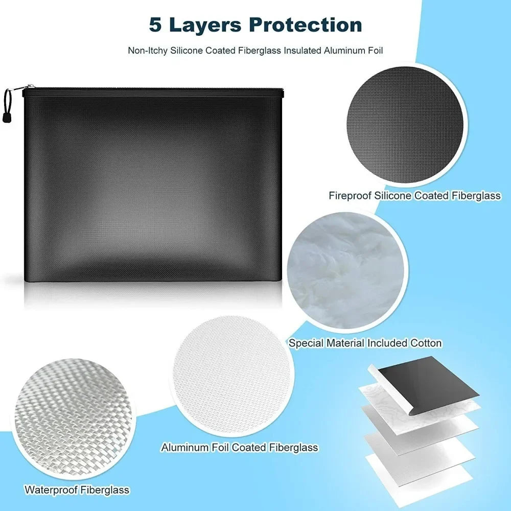 Fireproof Money Bag Flame Resistant Waterproof Document File Pouch Cash Bank Deposit Safe Storage With Pockets Zippers