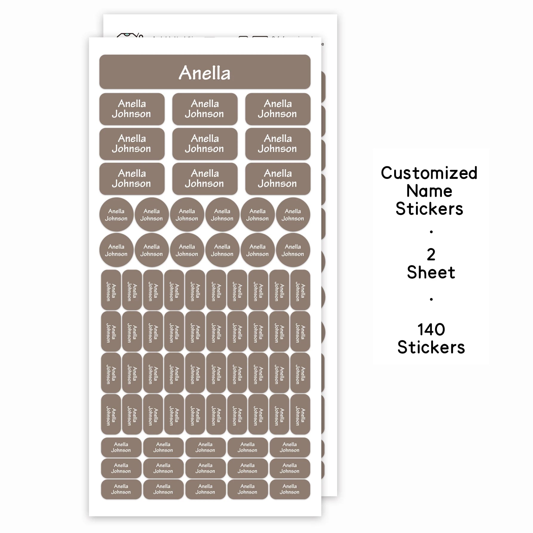 140PCS Personalized Name Stickers Custom Labels, Waterproof Vinyl Name Tags for School Supplies, Bottles, Lunch Boxes