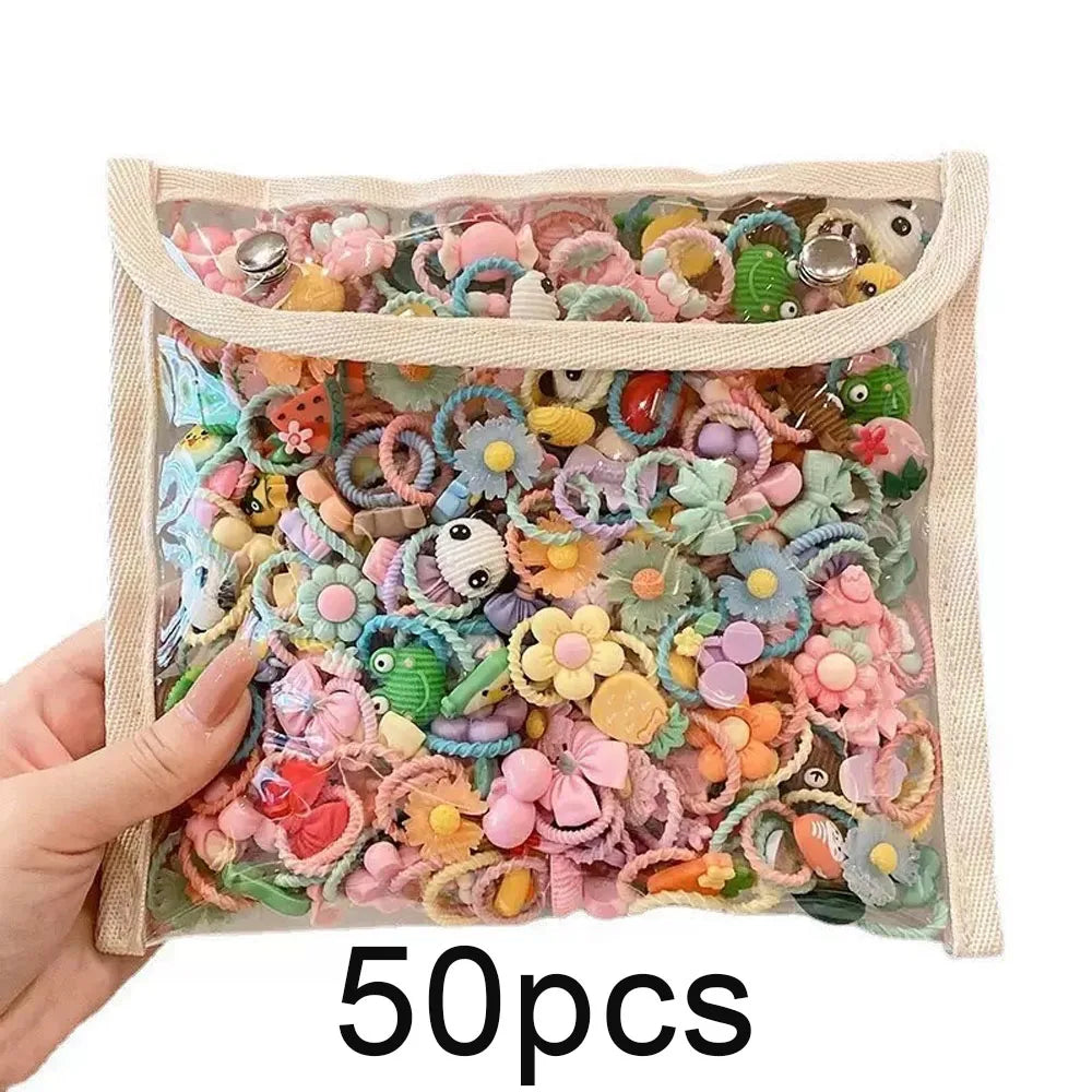 Cartoon Cute Rubber Band Hair Accessories for Little Girls 20/30/50pcs Pack Non-Hurting Hair Ties Circle Headbands