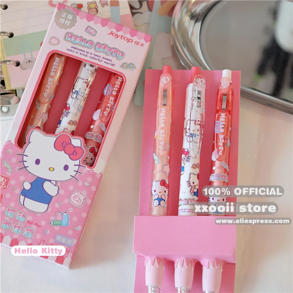 Genuine 3Pcs Kawaii Sanrio 0.5mm Gel Pens Cute Hello Kitty Cinnamoroll Kuromi Black Pen School Student Stationery Supplies Gifts