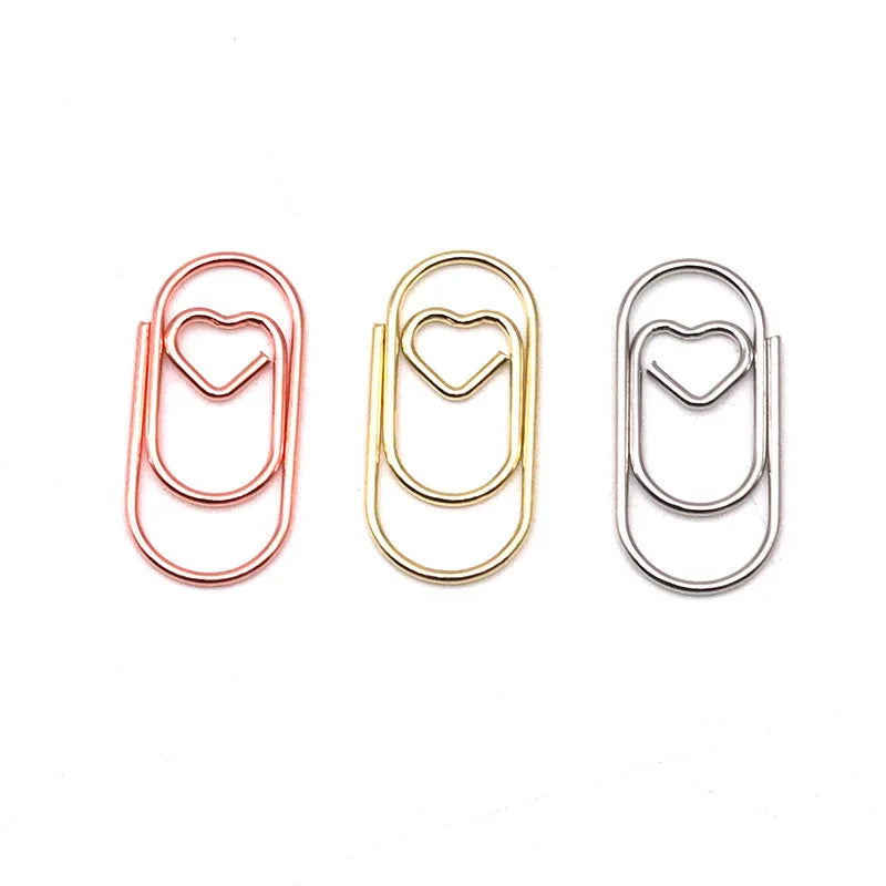 100pcs Mini Metal Heart Shaped Paper Clips Cute Decorative Paperclips Office School Home Document Notes Organization Paperclips