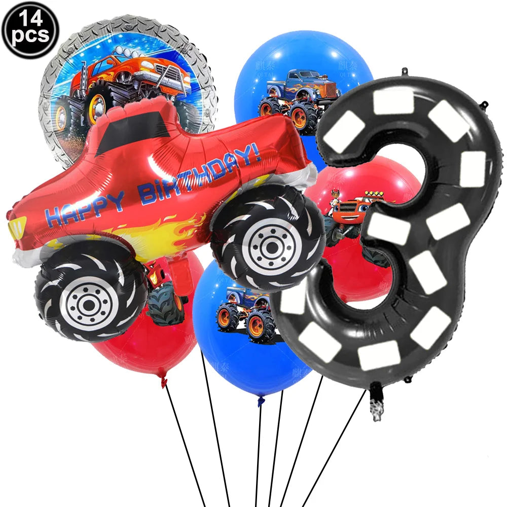 Monster Truck Party Supplies Disposable Tableware Plates Napkin Banner Tablecloth for Kids Boys 2nd Birthday Party Decorations