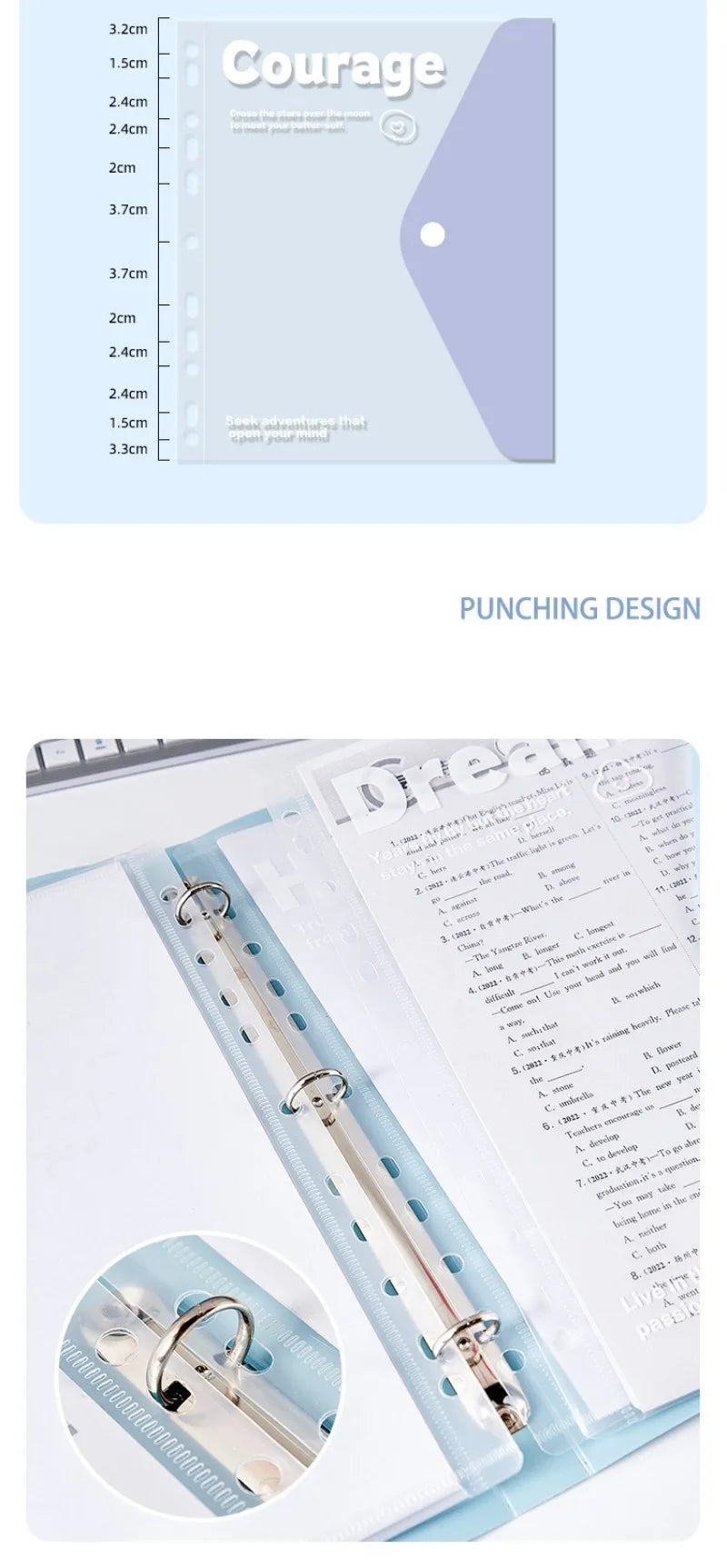 A4 Expanding File Folder with 4 Detachable Inner Pockets 3-Hole Binder for School Office Document Organizer Supplies Stationery