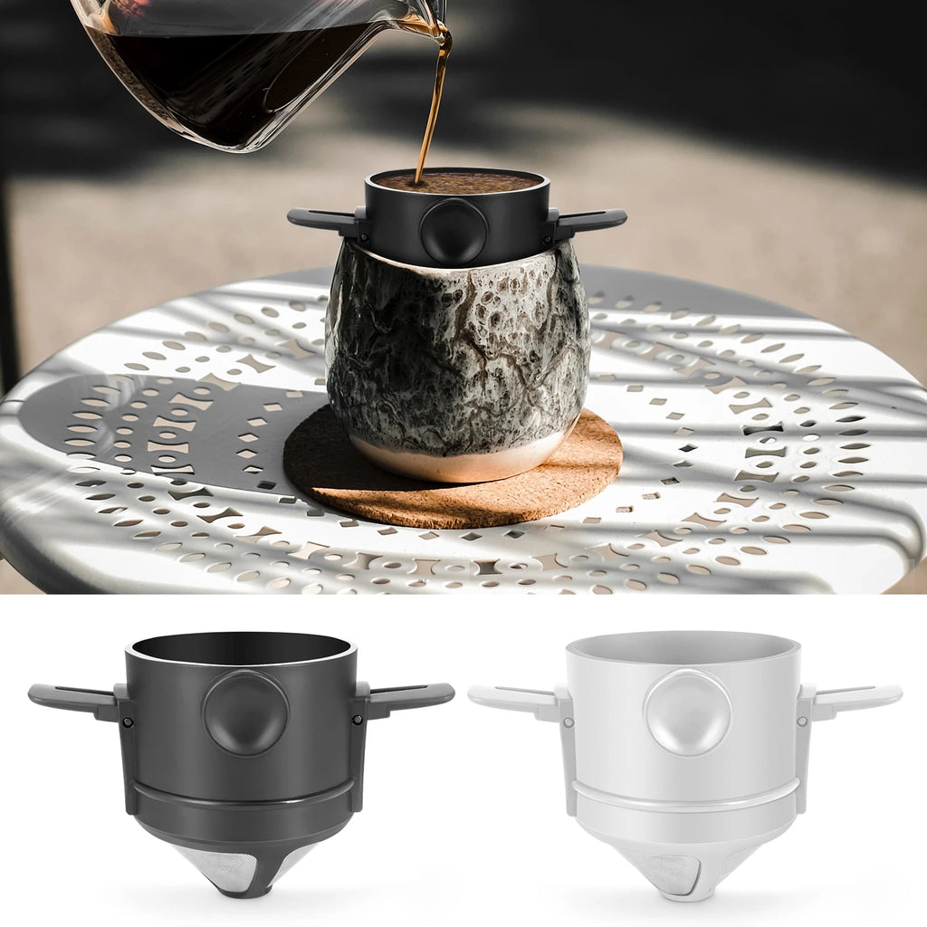 Folding Hand Brewed Coffee Filter Coffee Dripper Cone for Drip Coffee and Tea with Stainless Steel Holder No Filter Paper