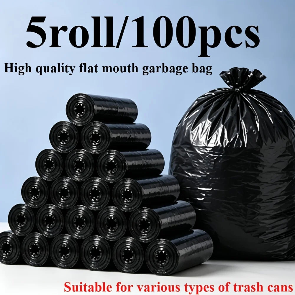 100 Large Black Trash Bags – Leak-proof, Durable Polyethylene