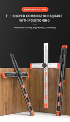 Woodworking T-Square Ruler 2 in 1 Drill Guide Hole Positioning Measuring Tool