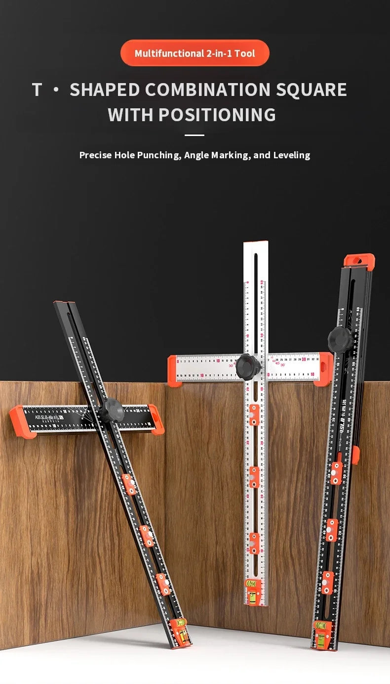 Woodworking T-Square Ruler 2 in 1 Drill Guide Hole Positioning Measuring Tool