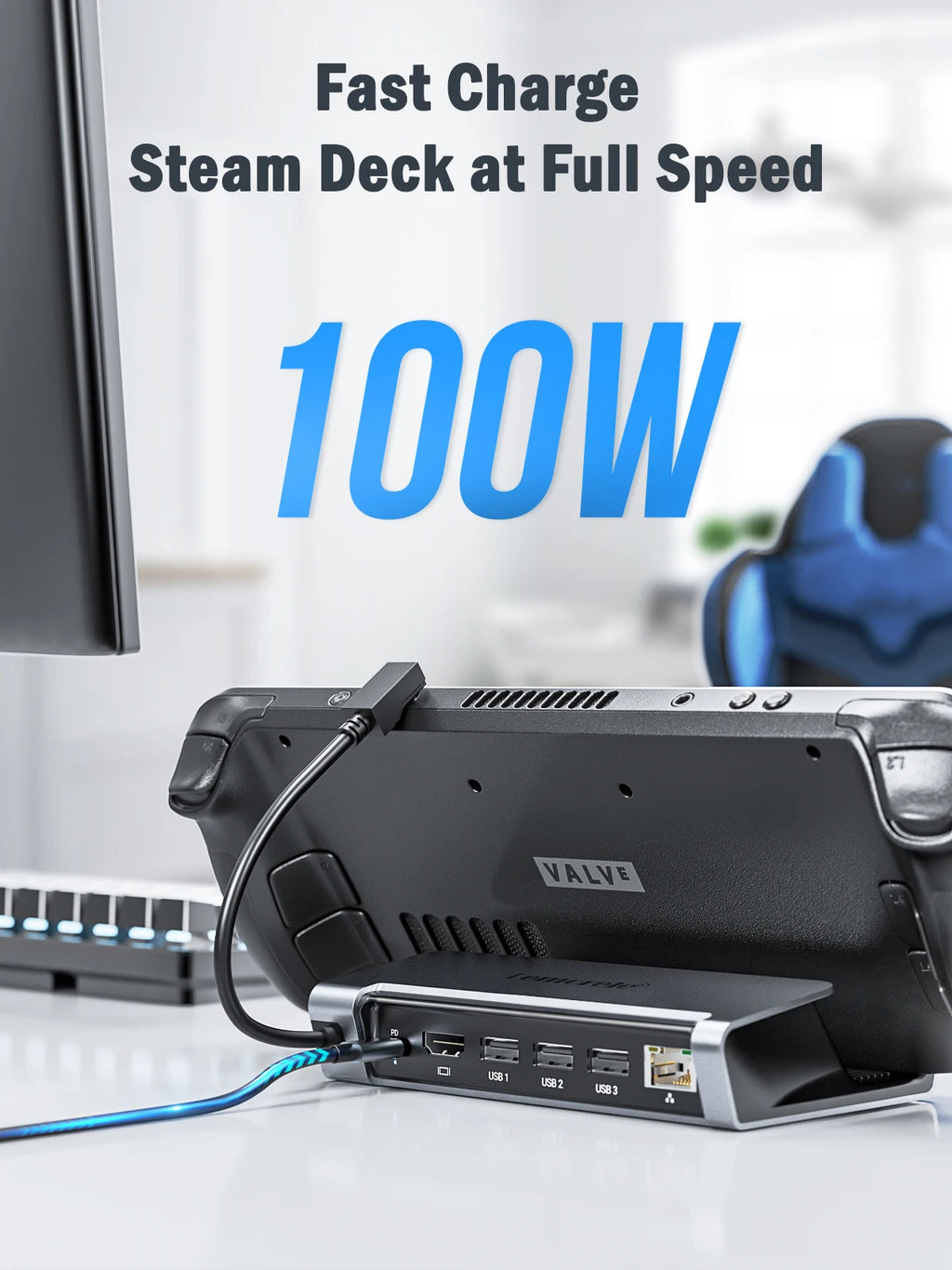 Lemorele X23L 6 IN 1 USB C Docking Station for Steam Deck 4K HDMI RJ45 1000M PD 100W Dock Switch for Projector PC TV USB C HUB