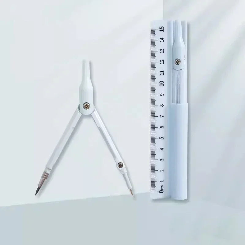 3 in 1 Compass Geometry Set with Ruler Pencil Kawaii Multifunctional Drawing Compass Math Geometry Tool Office School Supplies