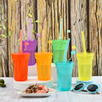 Neon Sipper Cups - Colorful, Spill-Proof Cups with Lids and Straws - Ideal for School Events, Themed Parties, and Birthday Party