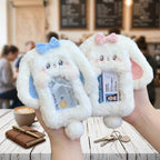 Cute Bunny Plush Photo Holder Student ID Card Holder Rabbit with Bowknot Design Photo Album Photo Protector Cover Gift for