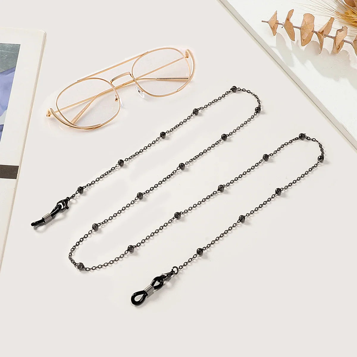 Metal Gold Round Beads Glasses Chain; Multi-Functional Fashionable Multi-Functional Collar Chain; Belt Accessory