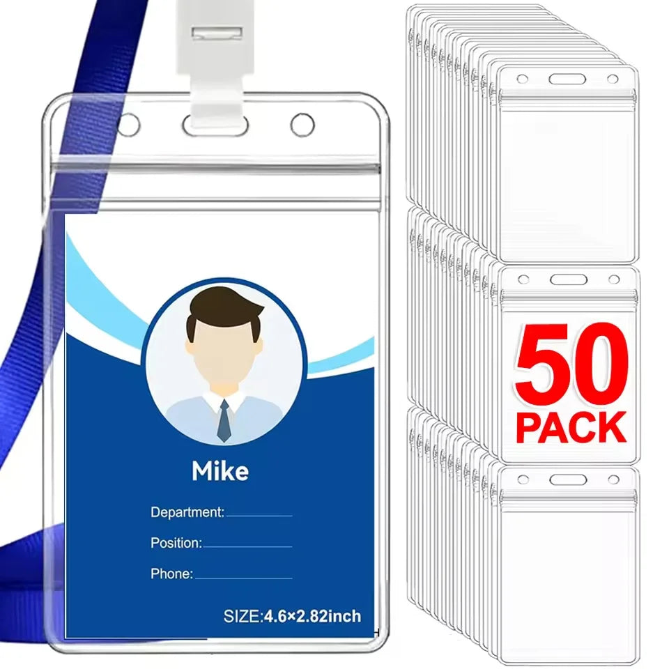 50/20/10PCS Transparent Name ID Badge Holder Waterproof Thick Vertical Business Card Holder Protectors with Resealable Zip