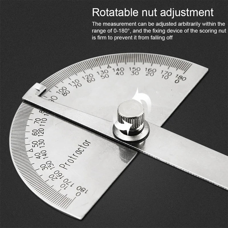 High Precision Stainless Steel Protractor Angle Gauge 180 Degrees 0-10CM Adjustable Semicircle Protractor Angle Measuring Tool