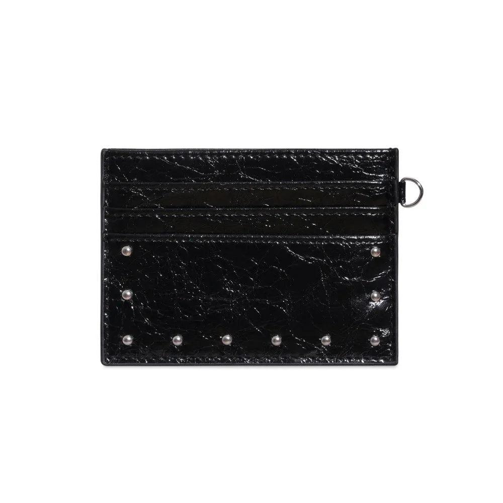 Compact Ultra Thin Cracked Leather Card Wallet Mini Size Multiple Slots Rivet Card Holder Solid Color PU Coin Purse Student