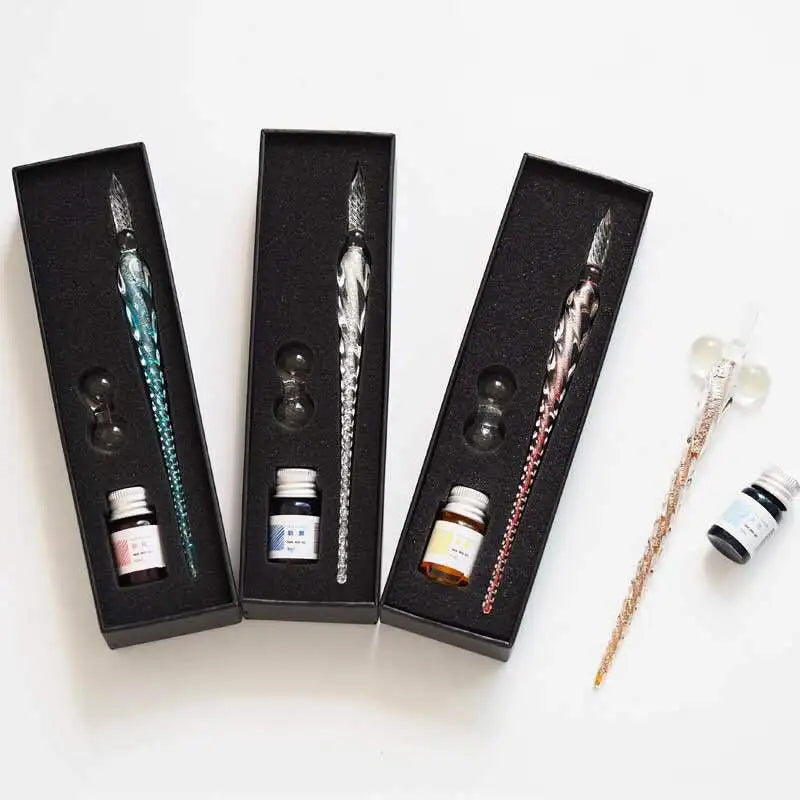 Crystal Glass Dipping Pen Gift Box Colorful Gold Powder Ink Signature Pen Set Creative Stationery Gifts For Friends Classmates