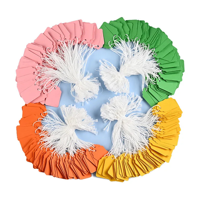 100pcs Jewelry Price Label 22x35mm Colorful Adhesive Hanging Tag Jewelry Number Paper Label with Rope Handwritten Blank Label