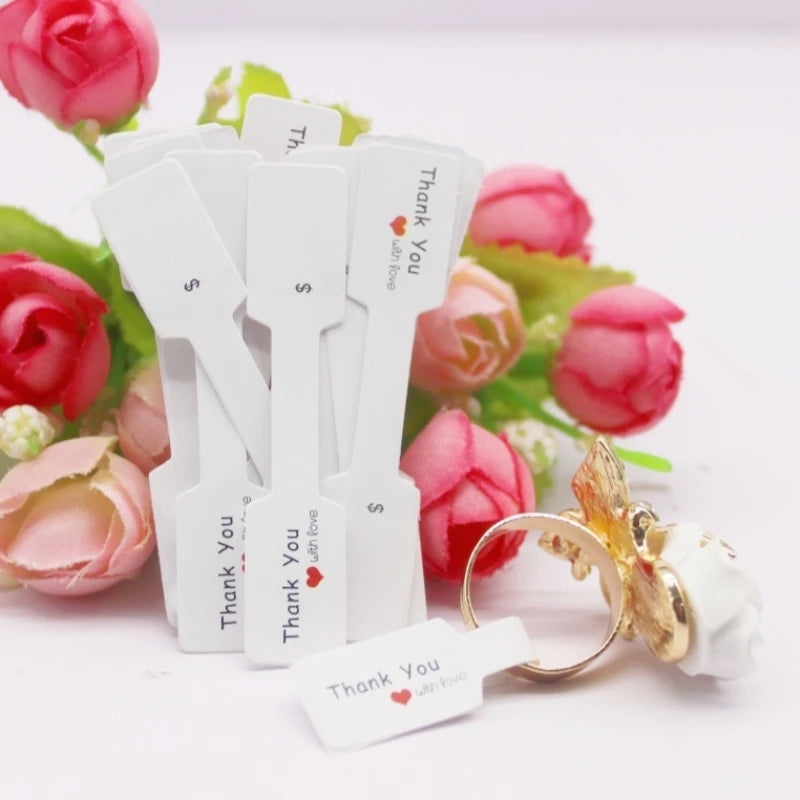 100PCS Multi Style Ring Folded Labels White/Kraft Handmade with Love Ring Price Labels Jewelry Tag Sticker Labels 6*1.2cm