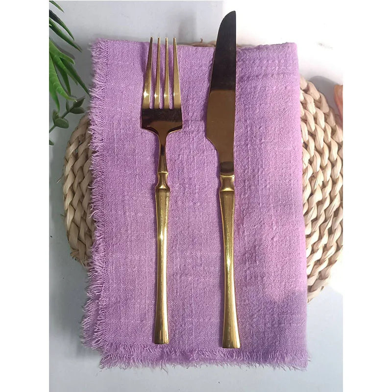 10 Pieces 32x32cm Cream Rough Edge Gauze Napkins 100% Soft Cotton Fabric Serviette Kitchen Tea Towels For Easter Party Supplies